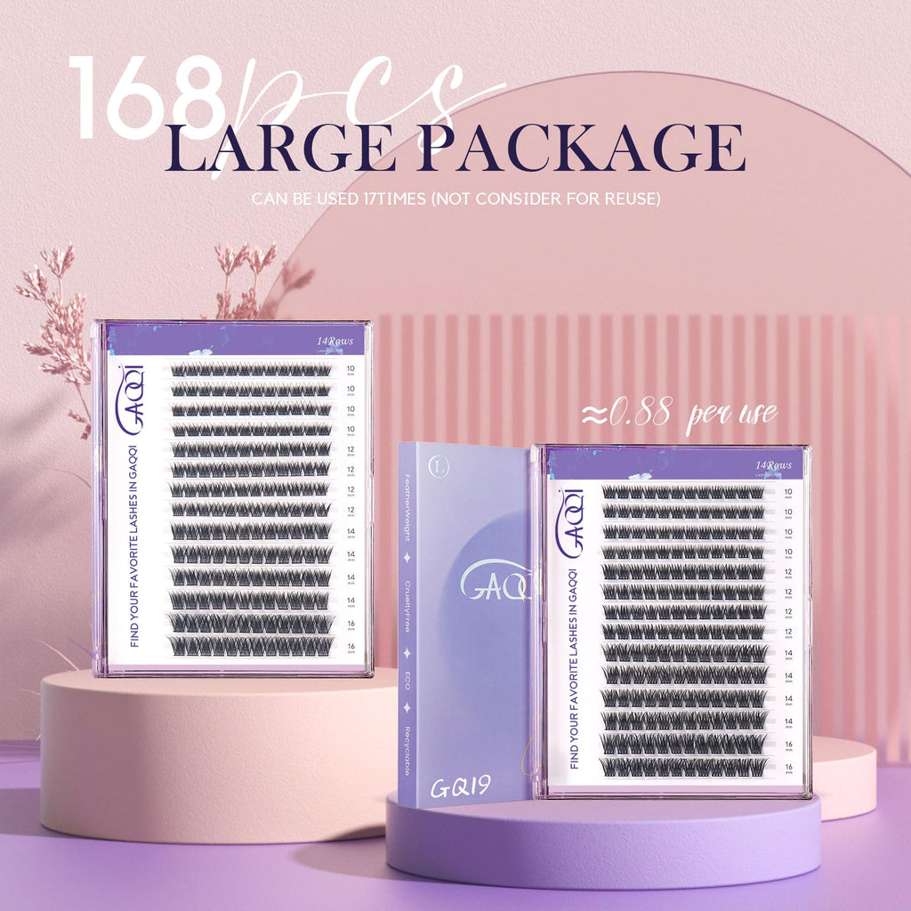 GAQQI Lash Clusters GQ03 – C Curl, 10-16mm, 168Pcs, Wispy Natural Lashes
