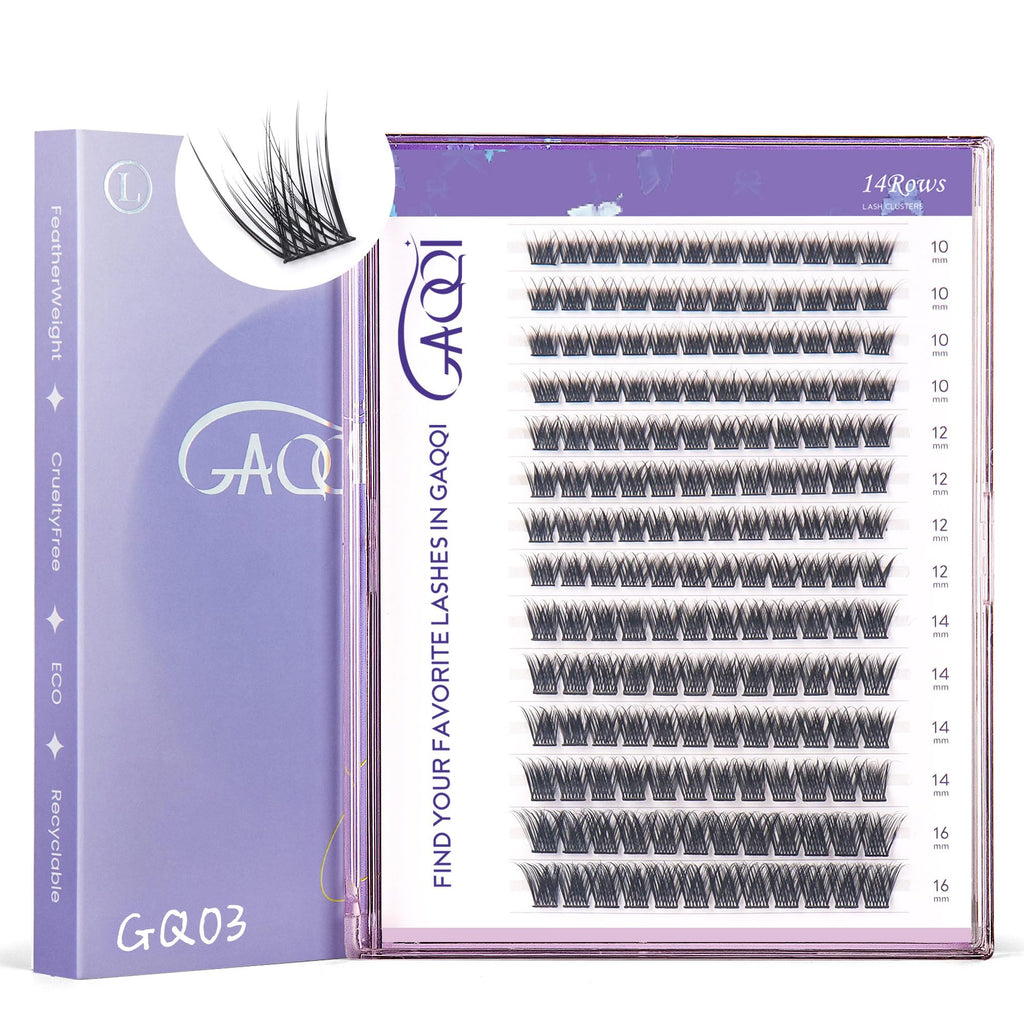 GAQQI Lash Clusters GQ03 – C Curl, 10-16mm, 168Pcs, Wispy Natural Lashes