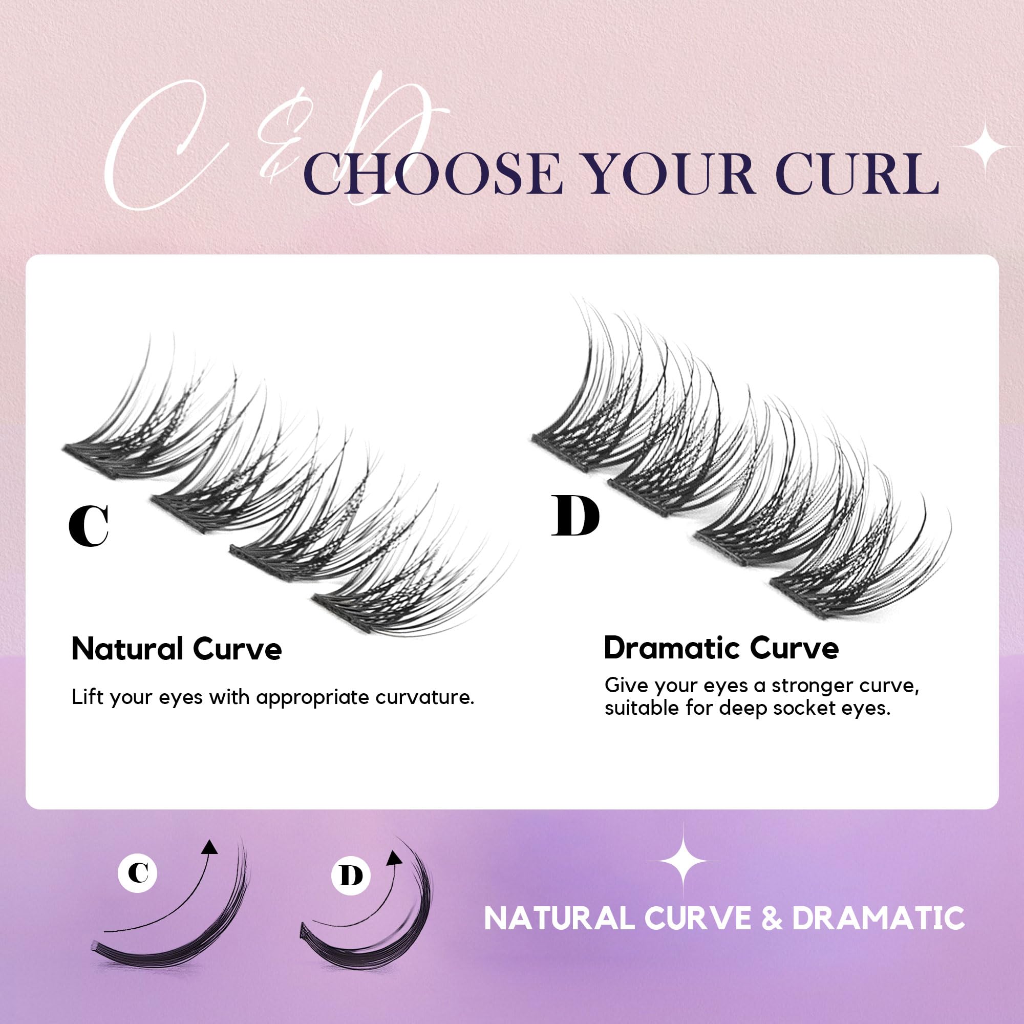 GAQQI Lash Clusters GQ03 – C Curl, 10-16mm, 168Pcs, Wispy Natural Lashes