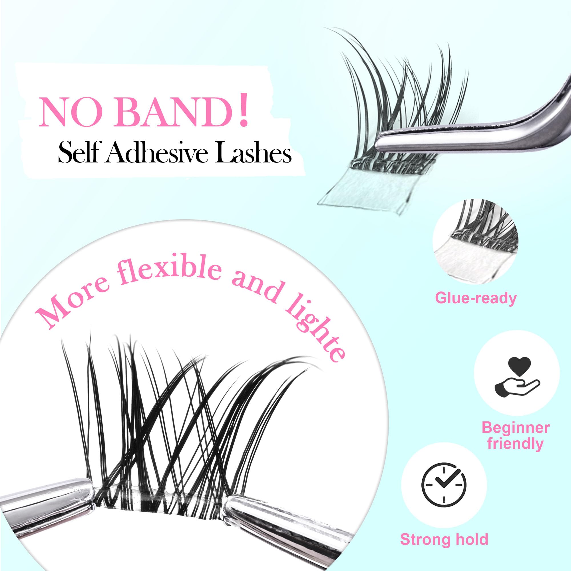 GAQQI Self-Adhesive Eyelashes Clusters 10-16mm | No Band Press-On Lashes