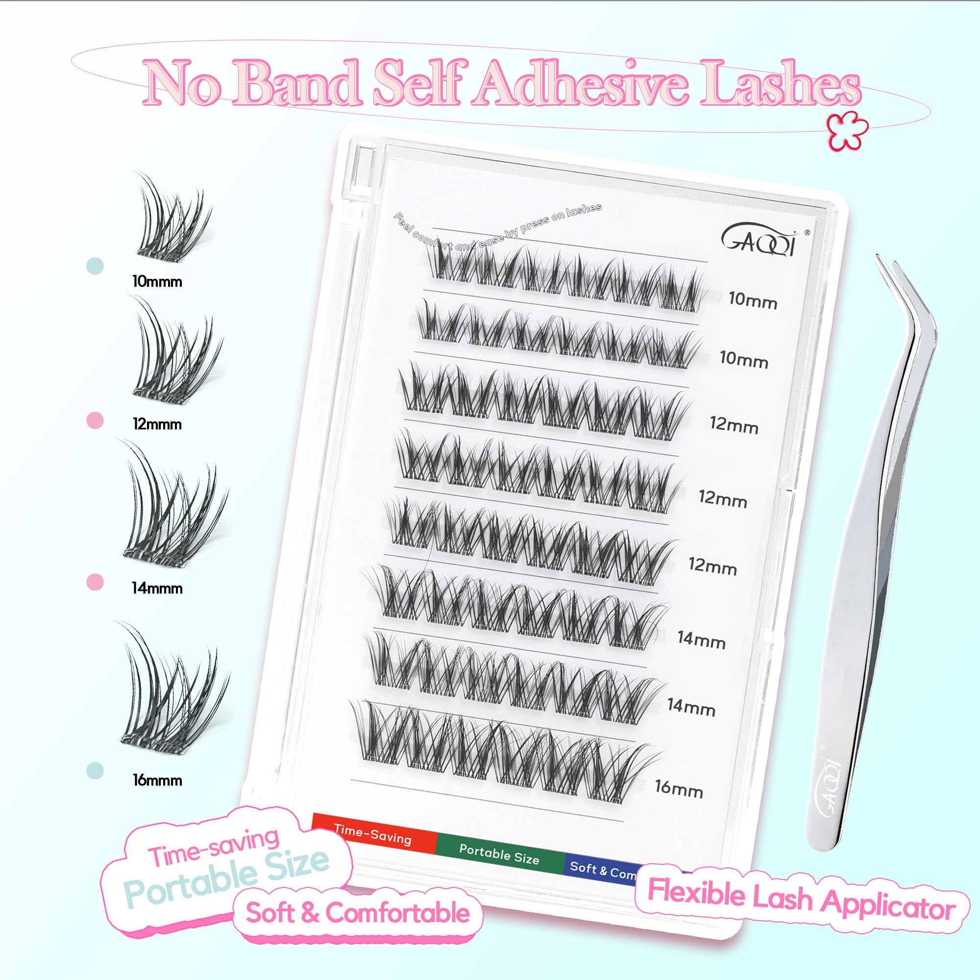 GAQQI Self-Adhesive Eyelashes Clusters 10-16mm | No Band Press-On Lashes