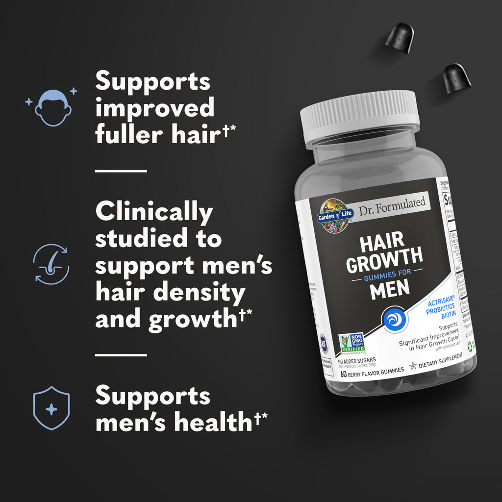 Garden of Life Dr. Formulated Hair Growth Gummies for Men – Berry Flavor, 60 Count