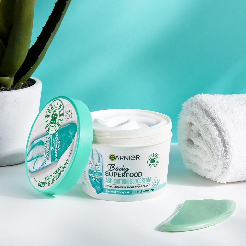 Garnier Body Superfood Aloe Cream – 48h Hydration, Quick Absorption, Vegan, 12.8 oz