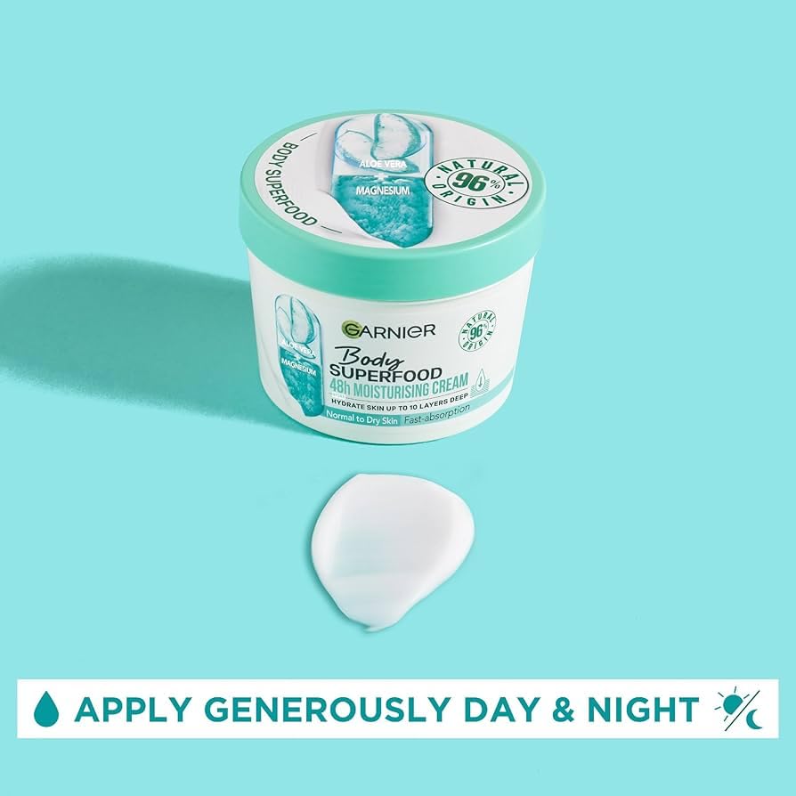 Garnier Body Superfood Aloe Cream – 48h Hydration, Quick Absorption, Vegan, 12.8 oz