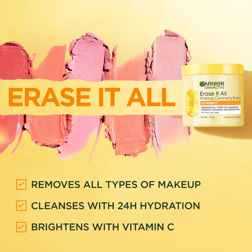 Garnier Erase It All Cleansing Balm with Vitamin C – Makeup Remover & Brightening Cleanser (4.2 oz)