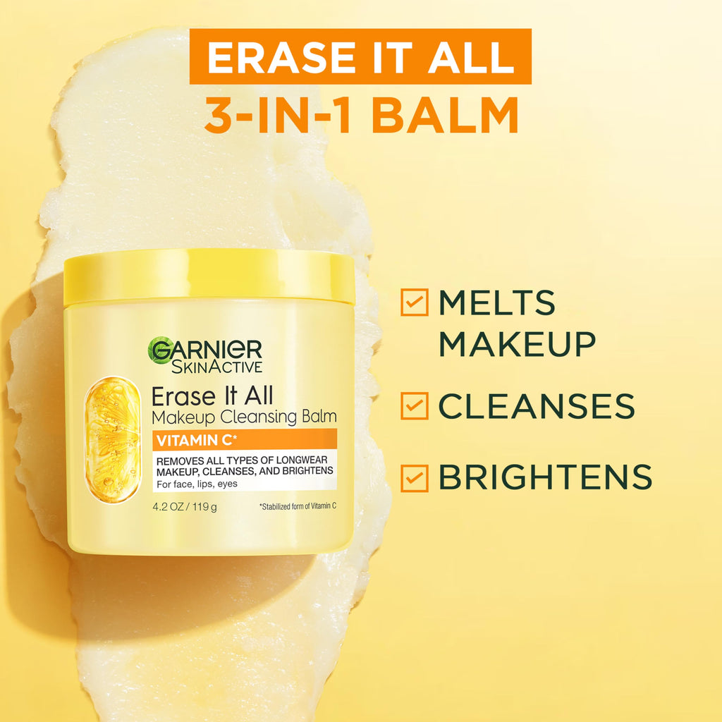Garnier Erase It All Cleansing Balm with Vitamin C – Makeup Remover & Brightening Cleanser (4.2 oz)