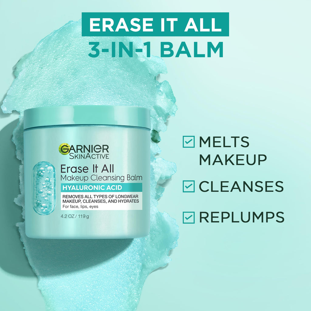 Garnier Erase It All Cleansing Balm with Hyaluronic Acid – Hydrating Makeup Remover (4.2 oz)