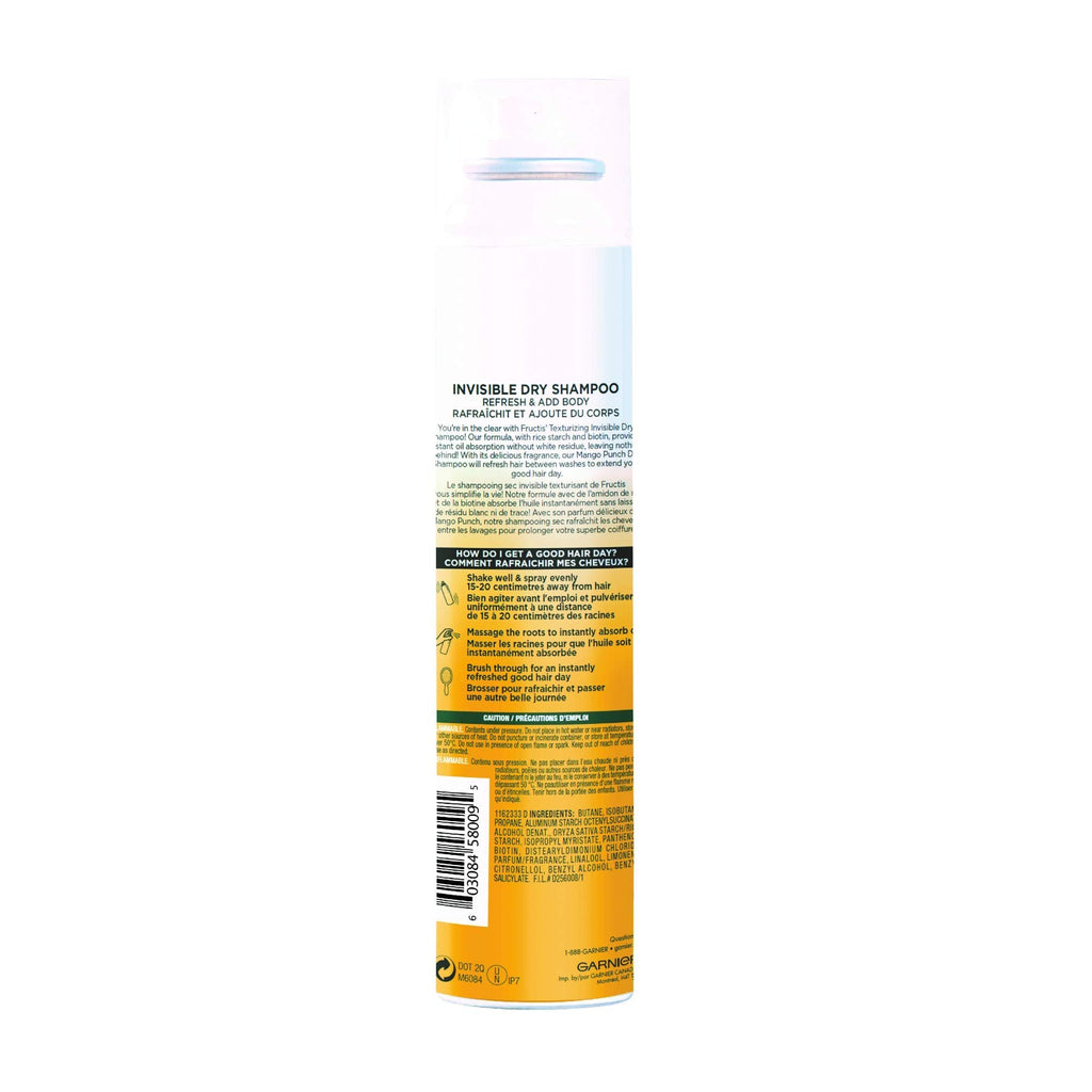 Garnier Fructis Mango Punch Invisible Dry Shampoo – Silicone-Free Oil Absorption for Fresh Hair