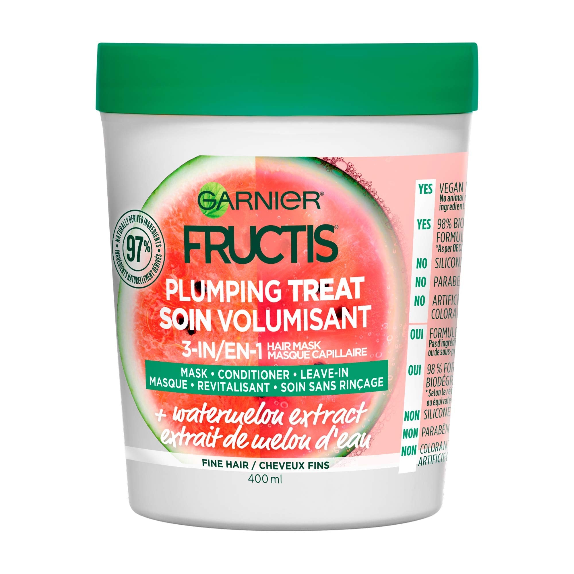 Garnier Fructis Plumping Treat 3-in-1 Hair Mask with Watermelon Extract | Fine Hair