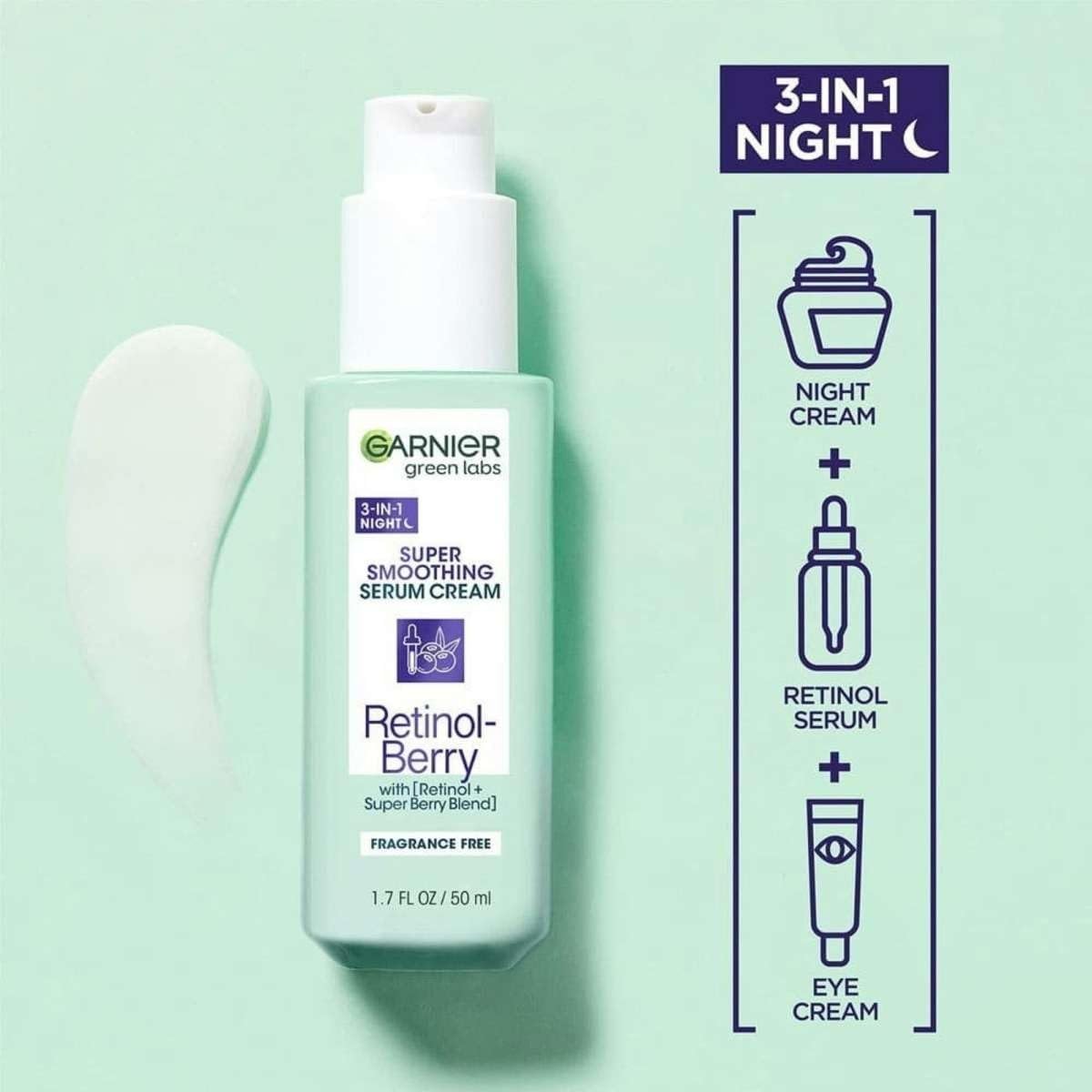 Garnier Green Labs 3-in-1 Super Smoothing Serum Cream – Retinol Berry, 1.7 fl oz