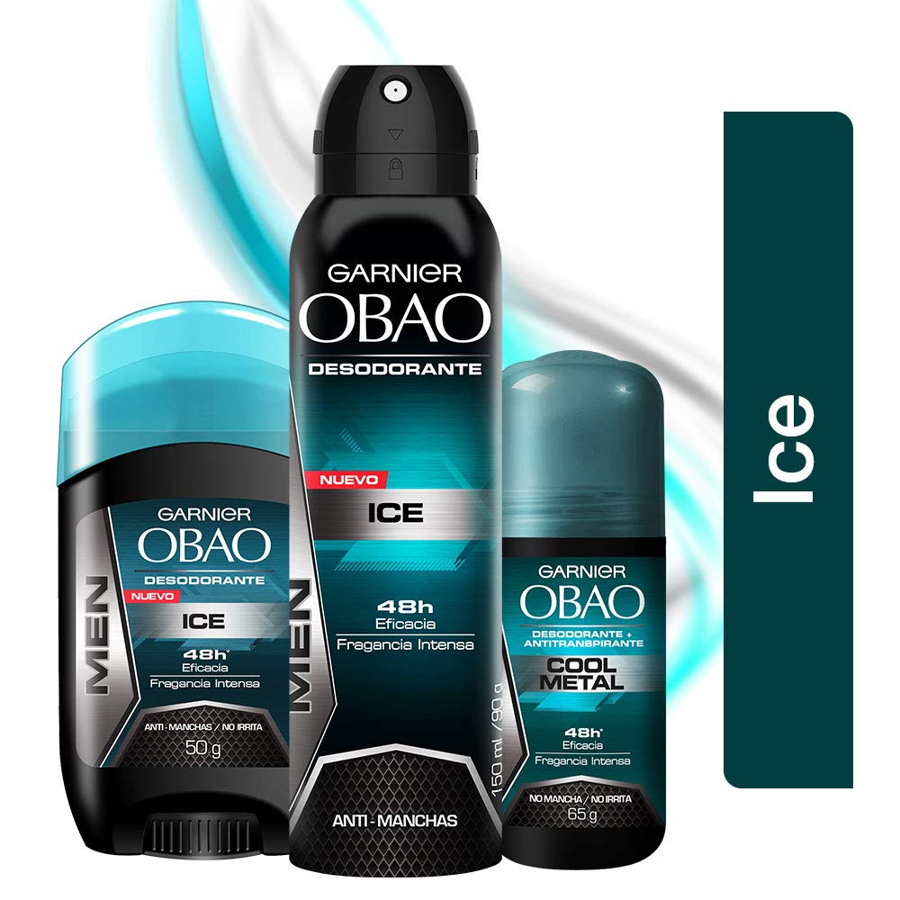 (Pack of 4) Garnier OBAO for Men 48H Roll-On Deodorant & Antiperspirant – Cool Metal Scent, 65 g Each