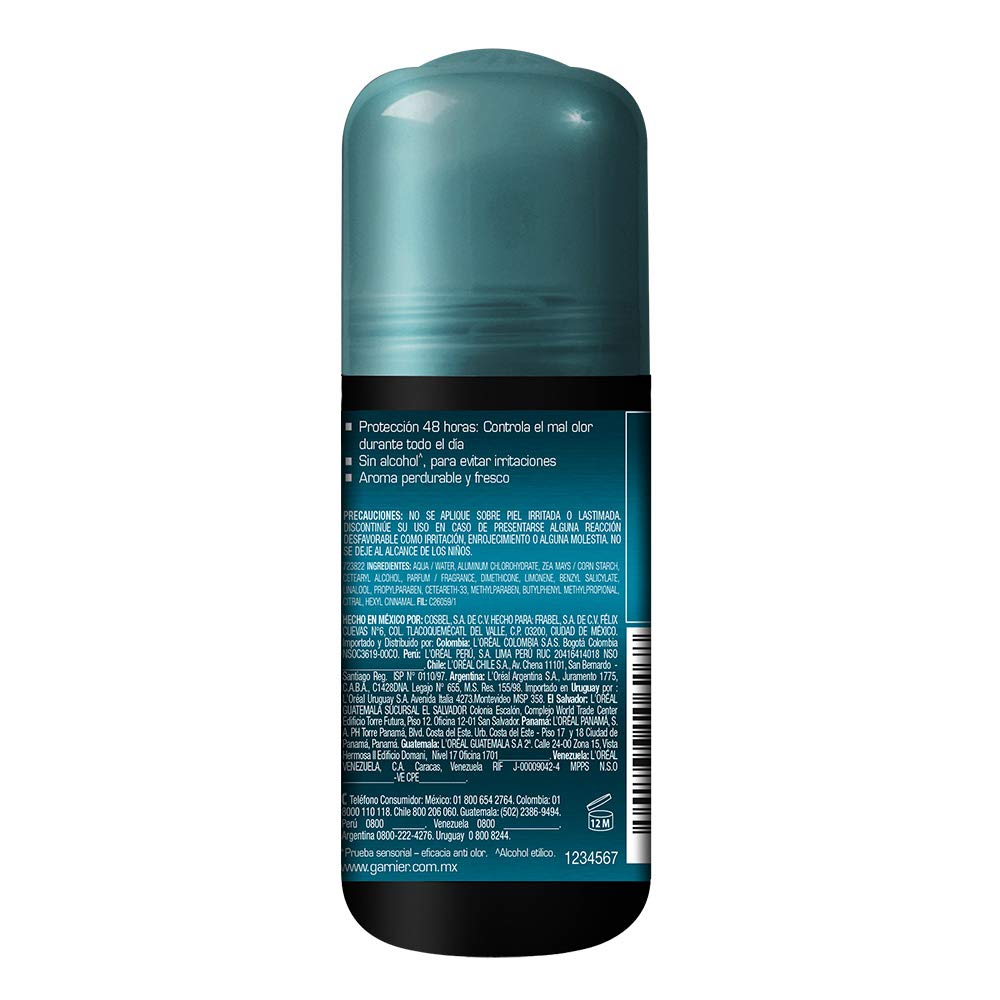 (Pack of 4) Garnier OBAO for Men 48H Roll-On Deodorant & Antiperspirant – Cool Metal Scent, 65 g Each