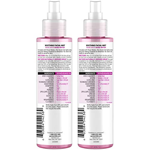 Garnier Rose Water Facial Mist Spray – 4.4 oz x 2, Hydrating & Makeup-Safe (Packaging May Vary)