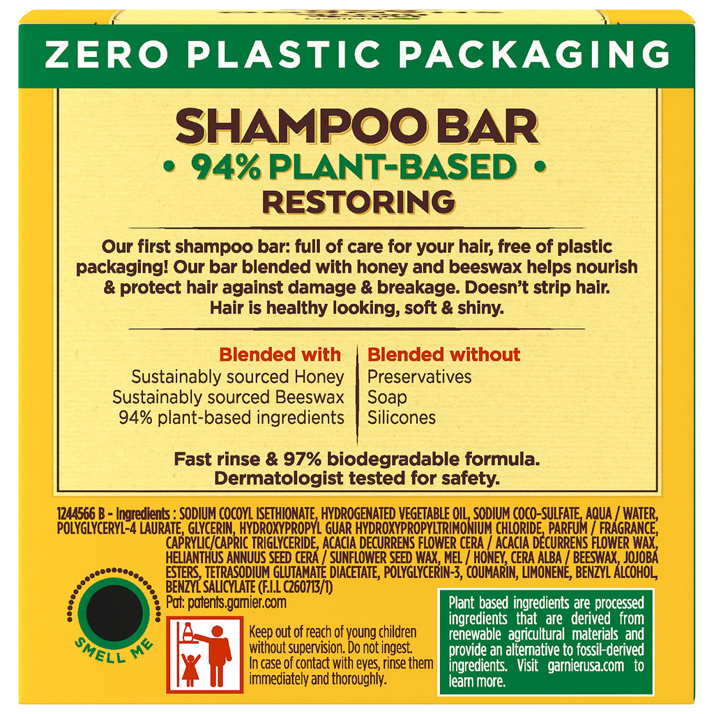 Garnier Whole Blends Restoring Honey Treasures Shampoo Bar – Dry & Damaged Hair, 2 oz (Packaging May Vary)