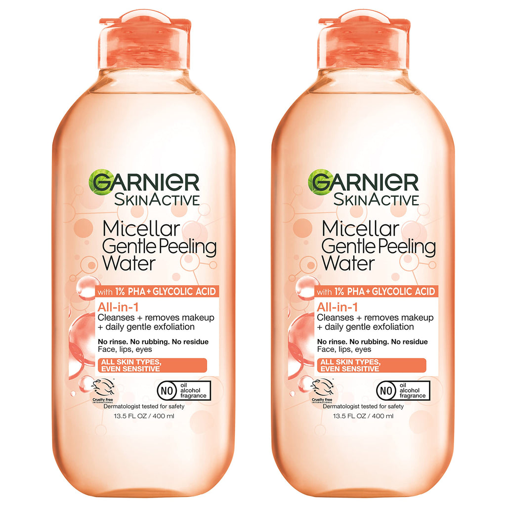 Garnier SkinActive Gentle Peeling Micellar Water – 1% PHA & Glycolic Acid, Exfoliating Cleanser & Makeup Remover (2 Pack)