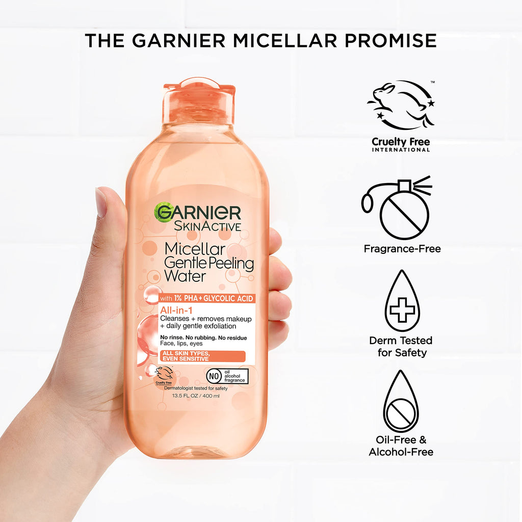 Garnier SkinActive Gentle Peeling Micellar Water – 1% PHA & Glycolic Acid, Exfoliating Cleanser & Makeup Remover (2 Pack)