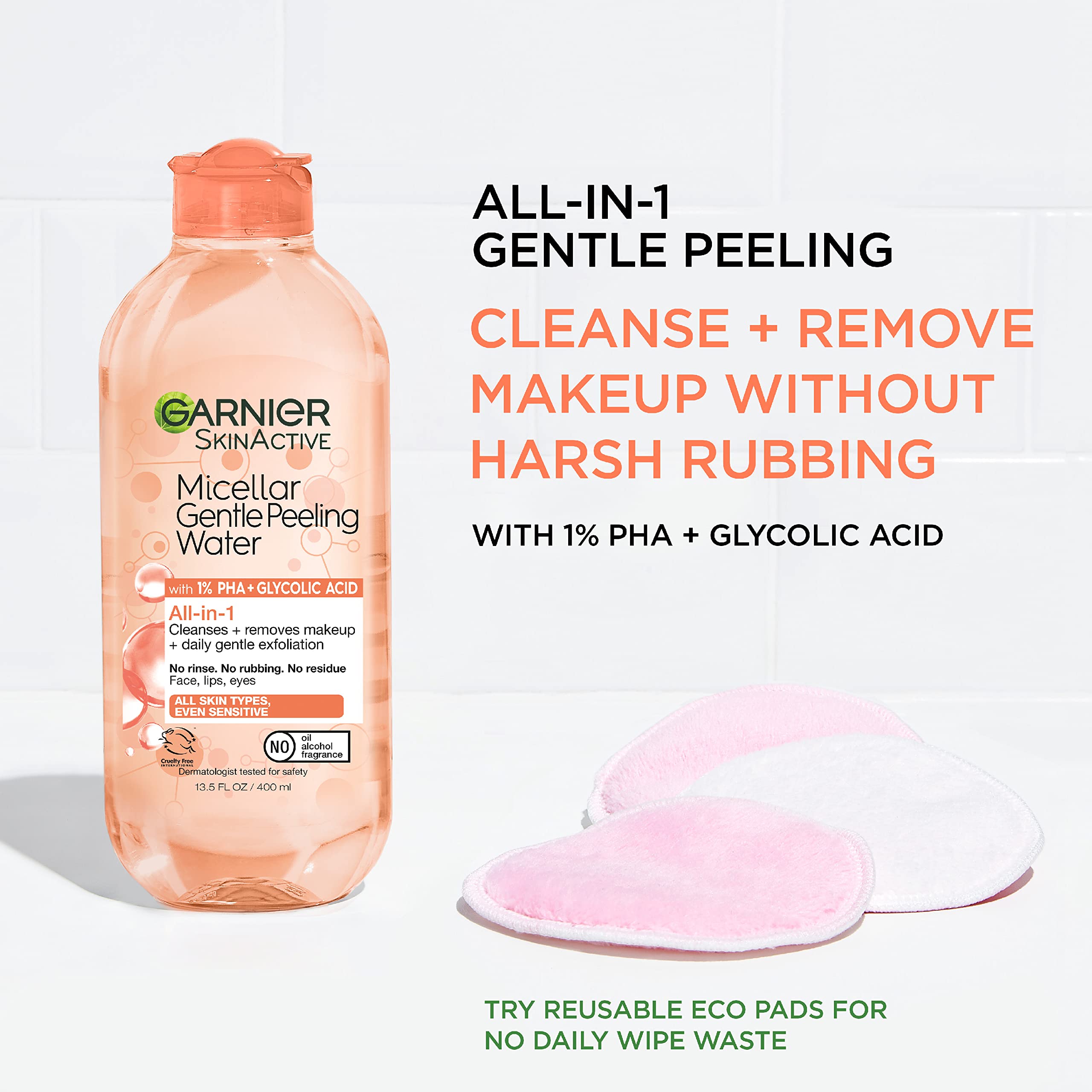 Garnier SkinActive Gentle Peeling Micellar Water – 1% PHA & Glycolic Acid, Exfoliating Cleanser & Makeup Remover (2 Pack)