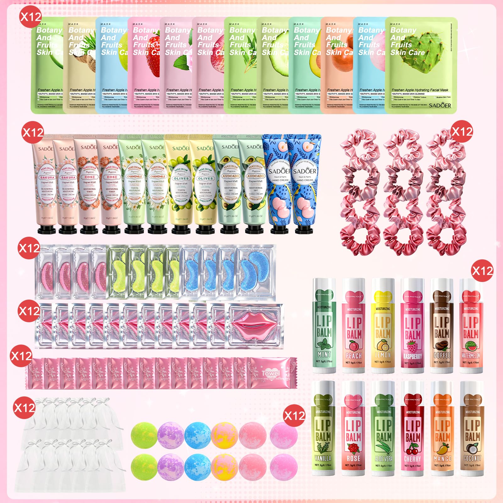 GARPGONA 108 PCS Spa Party Kit for Sleepovers – Facial Masks, Lip Balms & Hand Creams