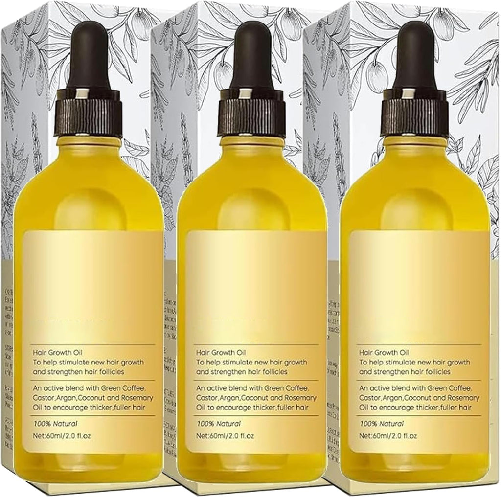 Gaukomzs 3-Pack Natural Rosemary Hair Oil for Growth, Nourishment & Thickness