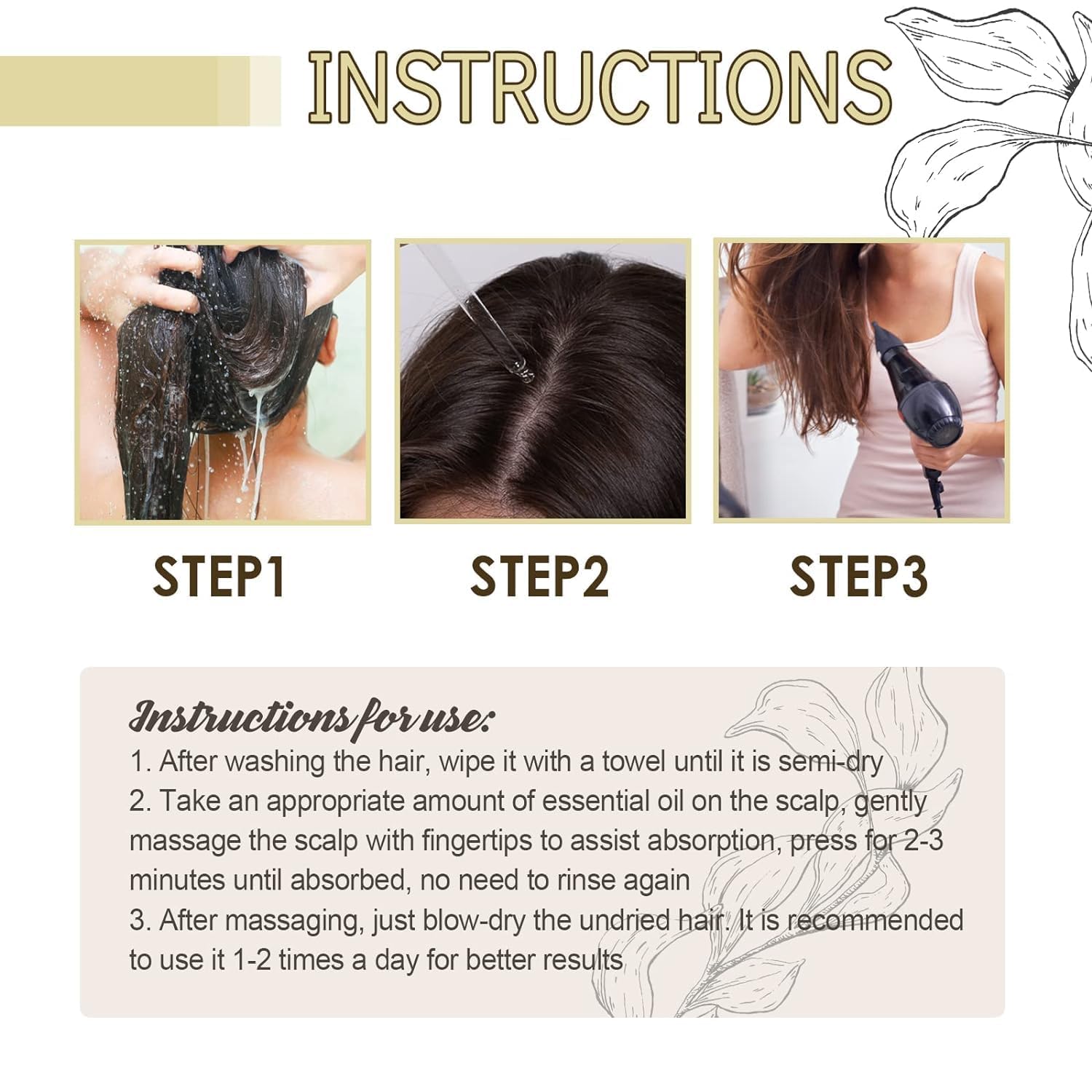 Gaukomzs 3-Pack Natural Rosemary Hair Oil for Growth, Nourishment & Thickness