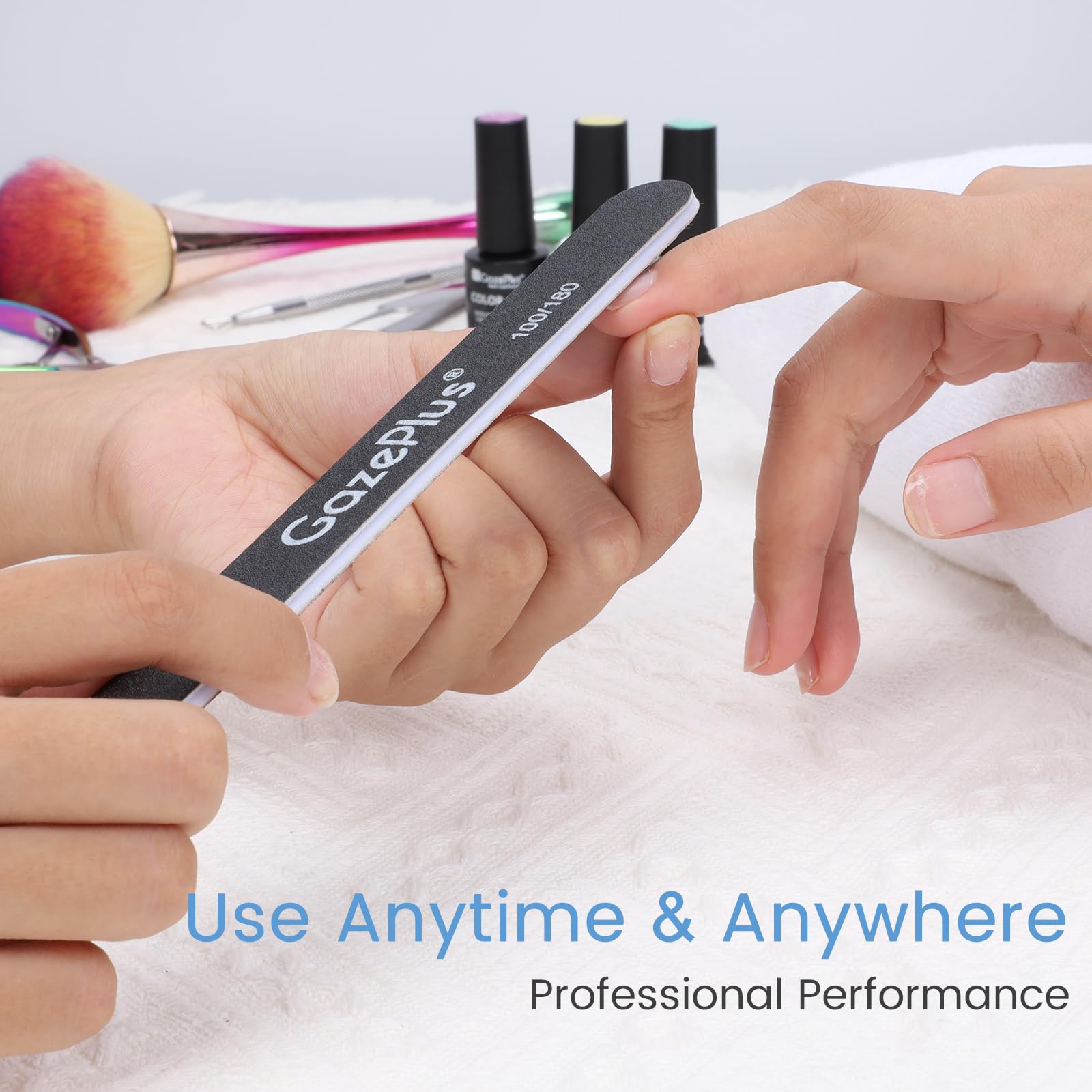 GAZEPLUS Nail Files 50-Count, 7-Inch Long, 100/180 Grit – Professional Washable Emery Boards for Acrylic & Natural Nails