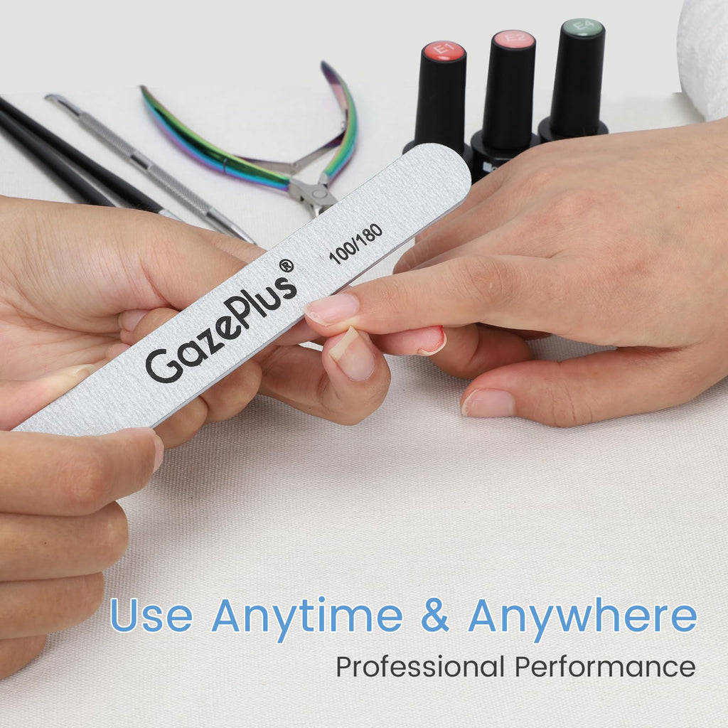 GAZEPPLUS Nail Files 50-Pack 7-Inch Long, 100/180 Grit – Zebra | For Acrylic & Natural Nails