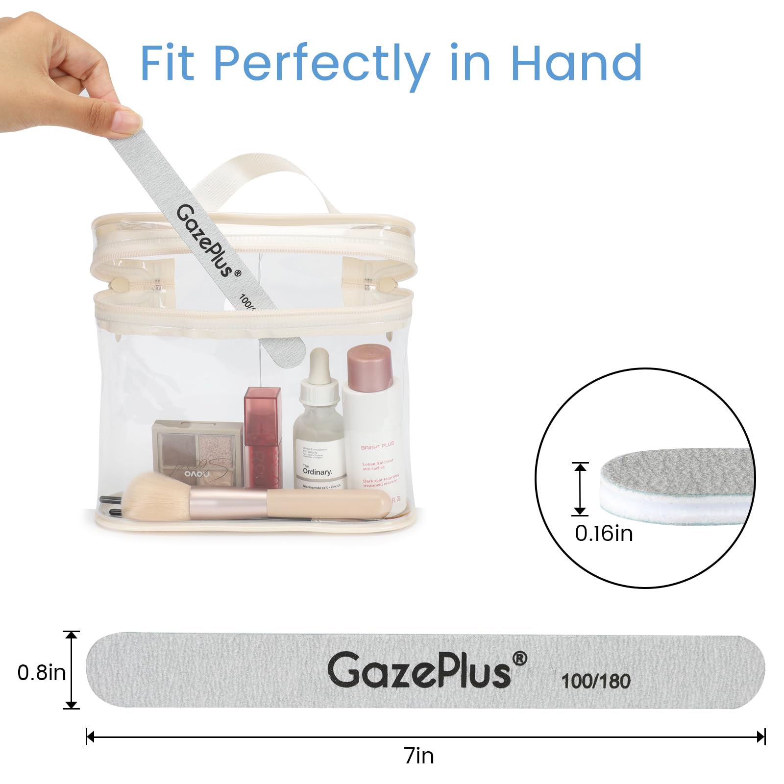 GAZEPPLUS Nail Files 50-Pack 7-Inch Long, 100/180 Grit – Zebra | For Acrylic & Natural Nails