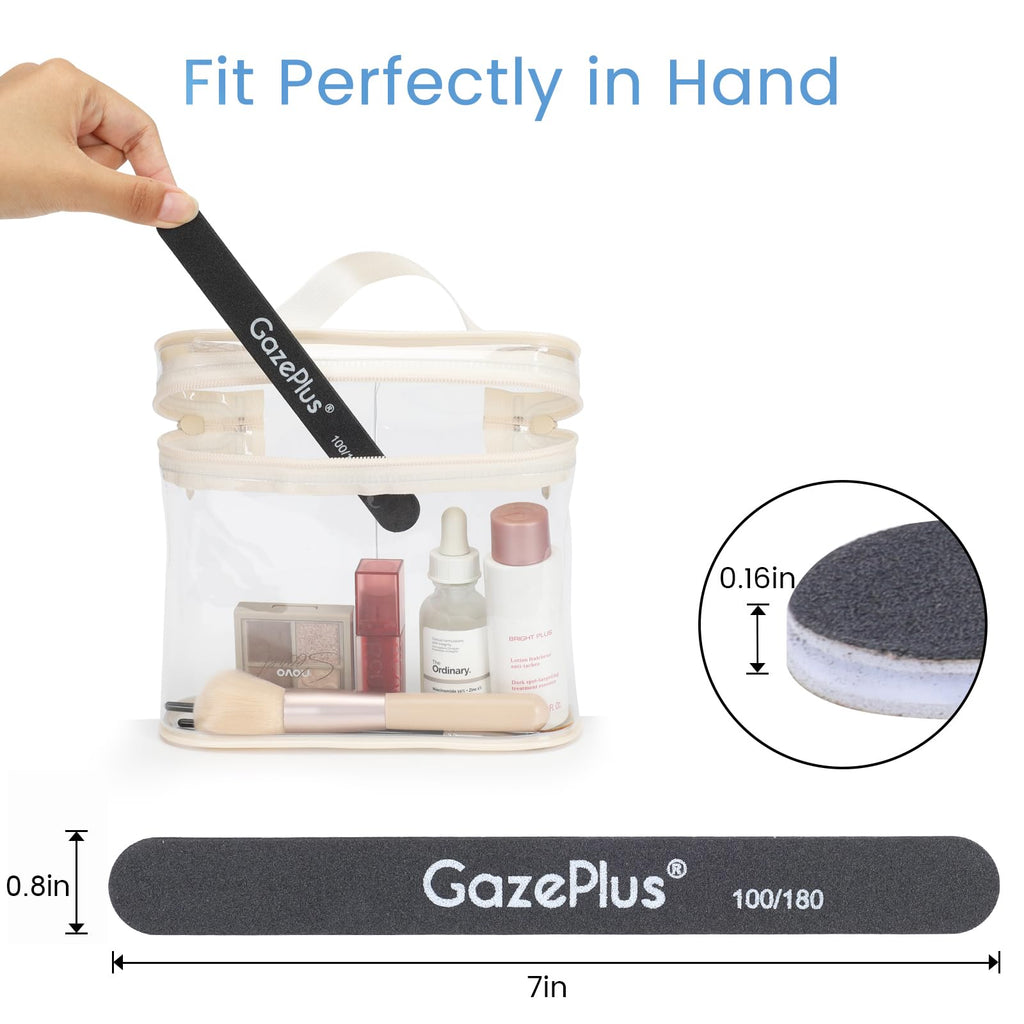 GAZEPLUS Nail Files 50-Count, 7-Inch Long, 100/180 Grit – Professional Washable Emery Boards for Acrylic & Natural Nails