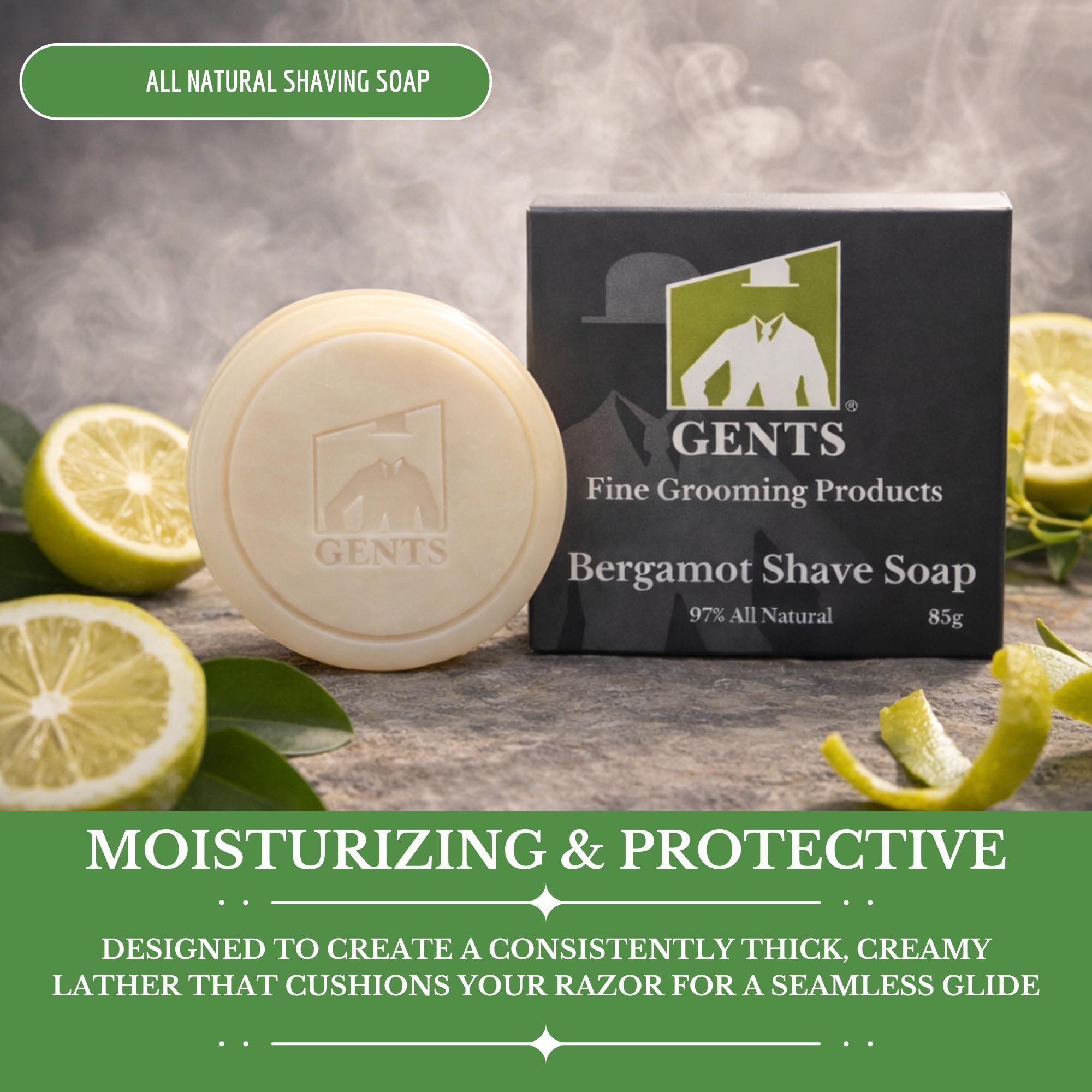 GBS Men's Shaving Soap 97% Natural with Shea Butter & Glycerin — Bergamot 3-Pack