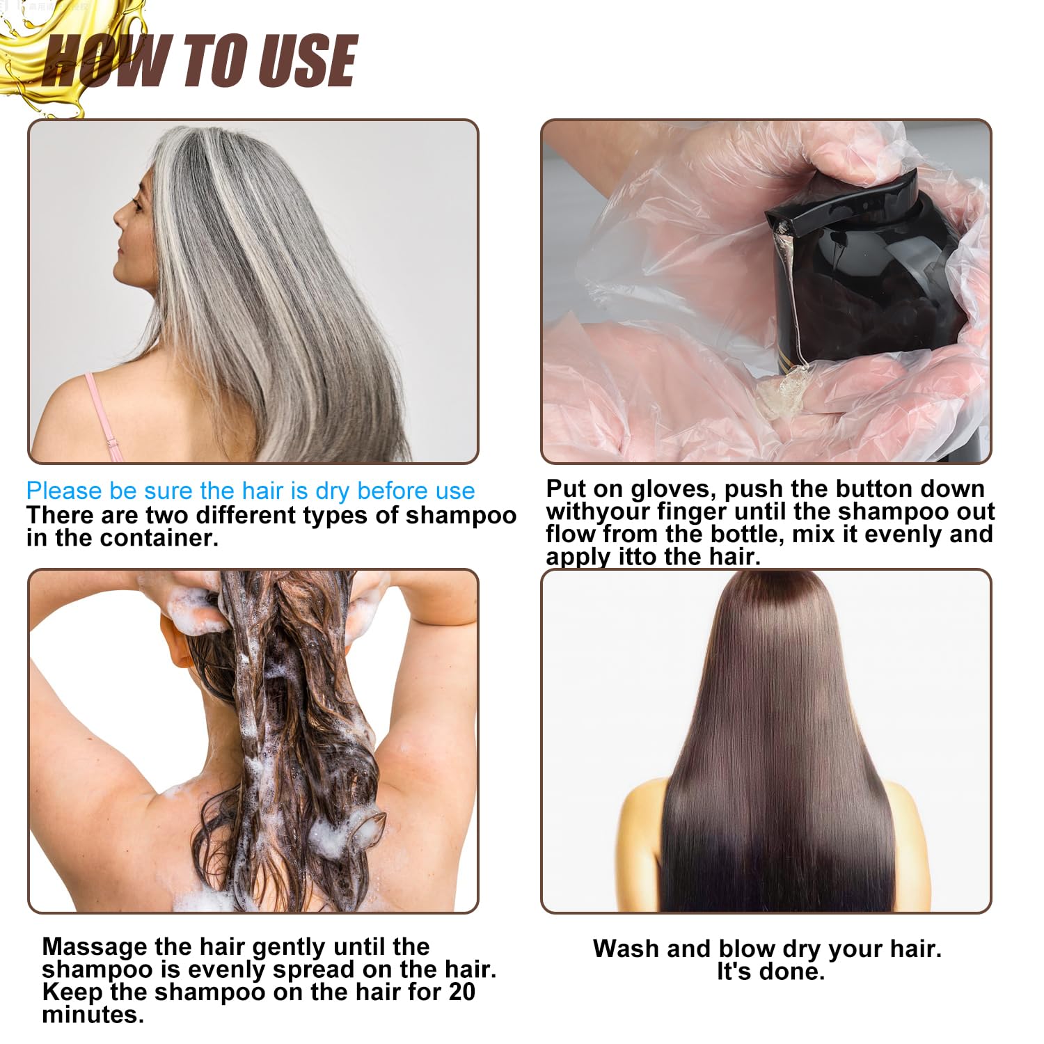 GDRFNP Hair Dye Shampoo 3 in 1 – Grey Coverage, Dark Brown, 16.9 fl oz