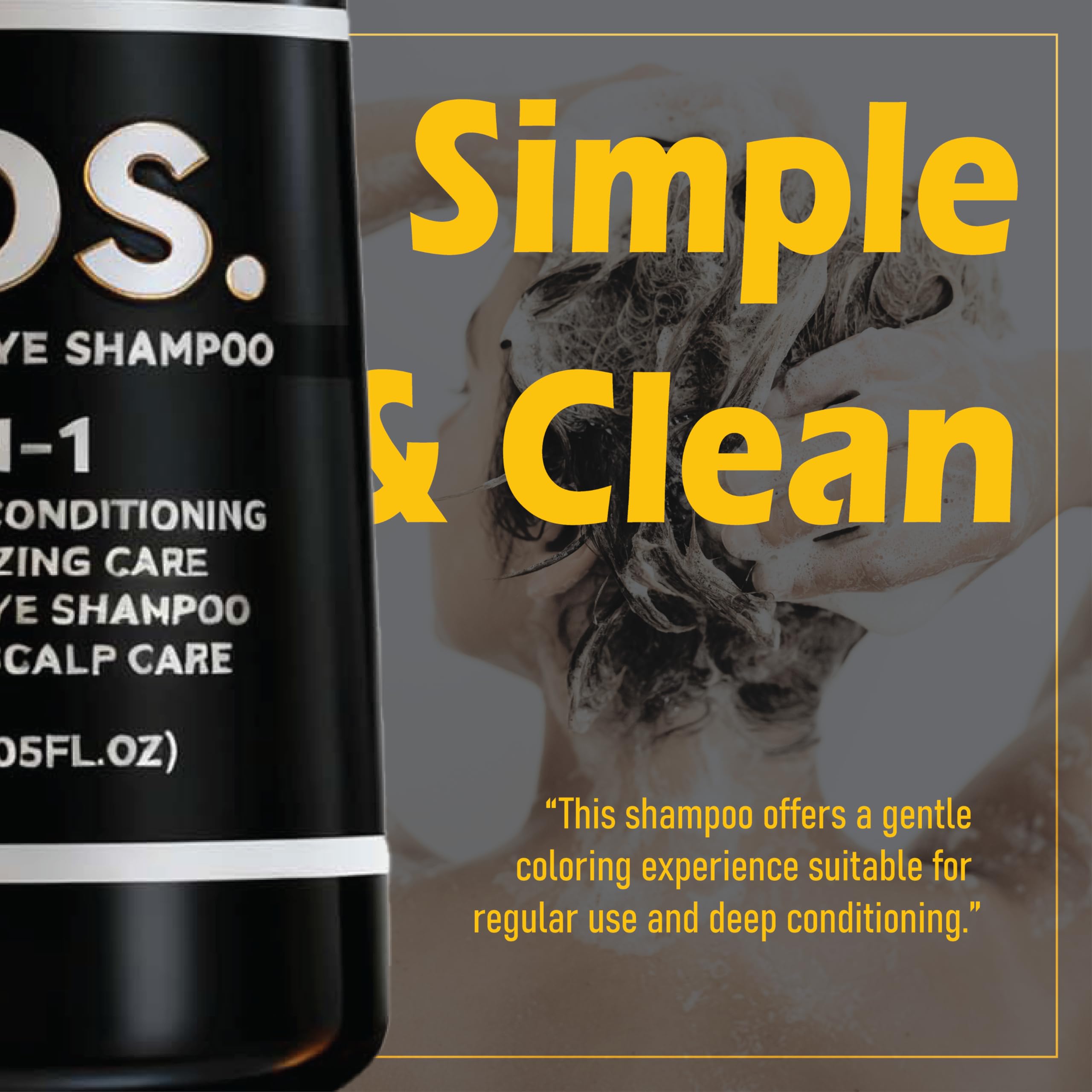 GDS Hair Dye Shampoo 4-in-1: Instant Black Color & Gray Coverage