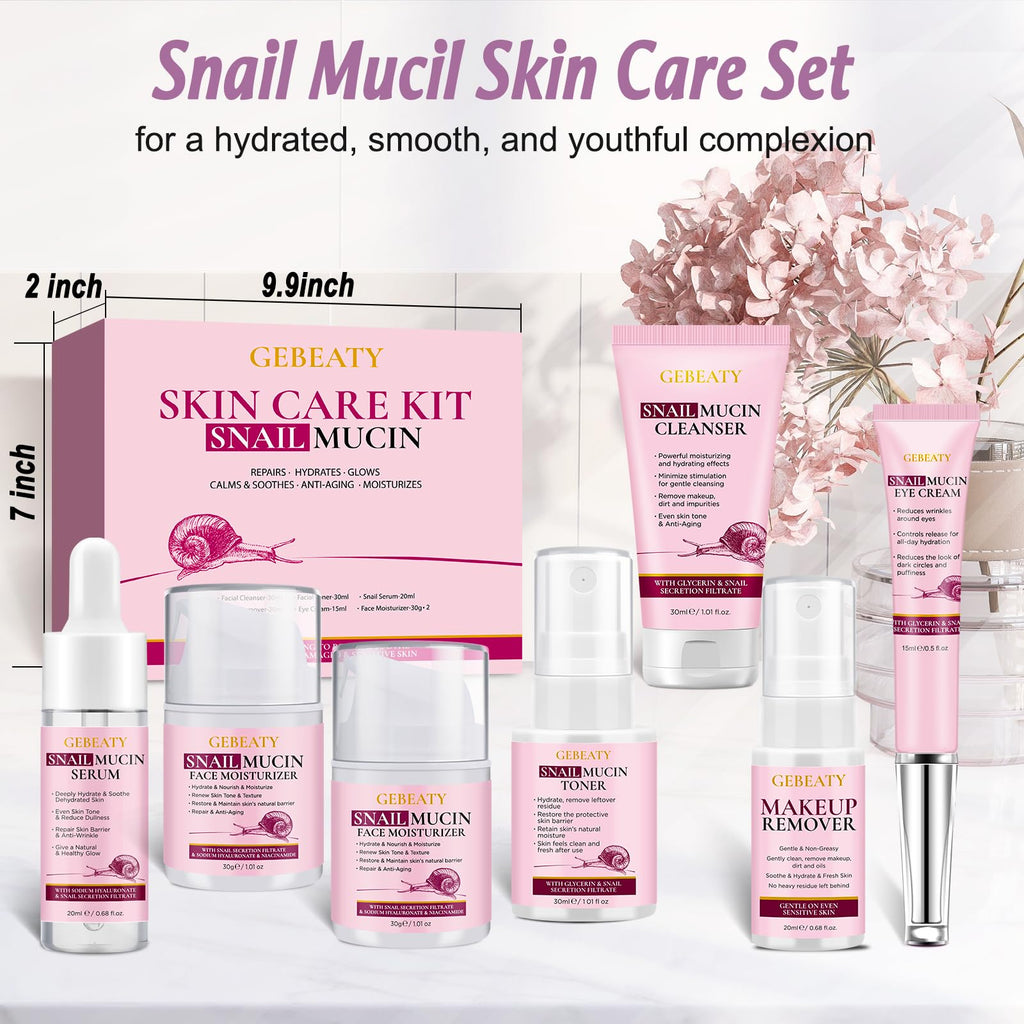 GEBEATY 7-Pc Snail Mucin Skincare Gift Set - Hydrating & Soothing