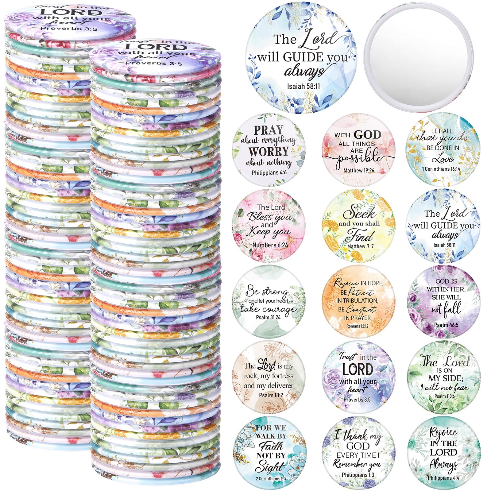 Geelin 60 Pcs Christmas Bible Verse Compact Mirrors – Bulk Gift Set for Women