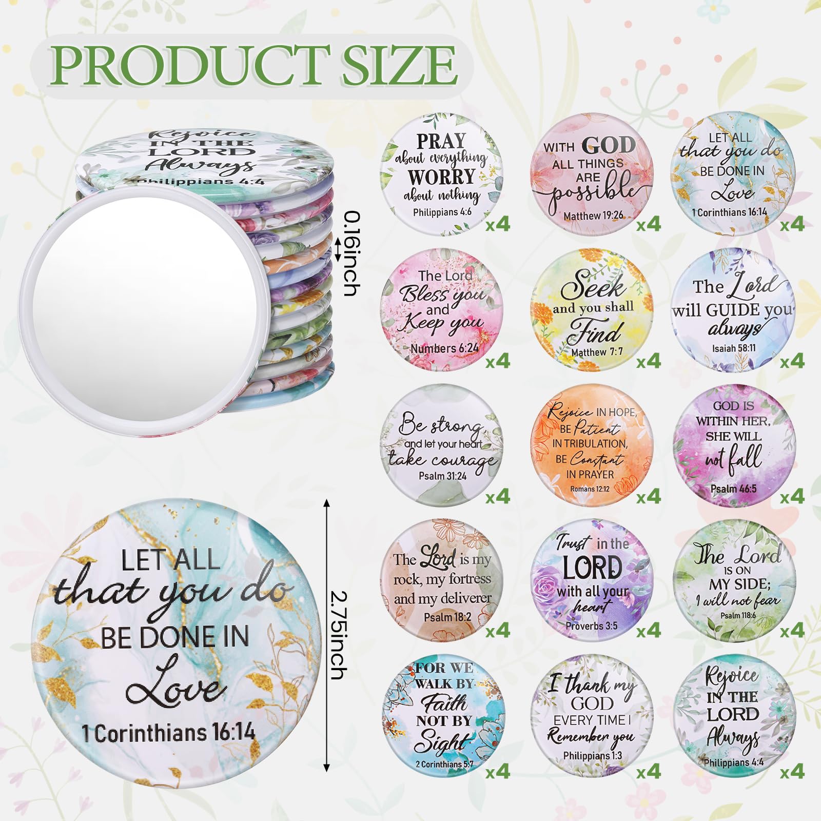 Geelin 60 Pcs Christmas Bible Verse Compact Mirrors – Bulk Gift Set for Women