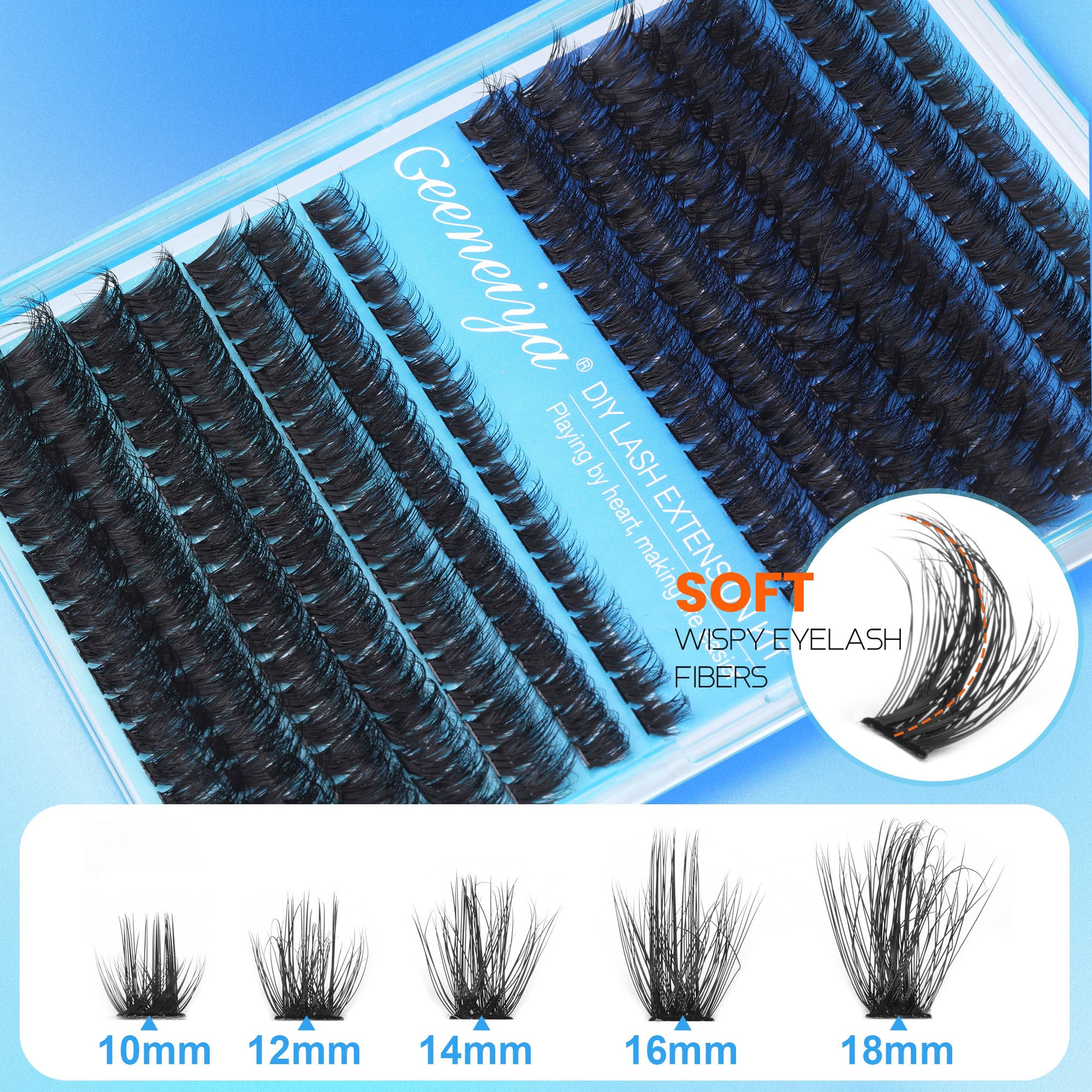 Geeneiya Thick Lashes Extension Kit – DIY 80D+100D Lash Clusters (10-18mm) with Bond & Seal