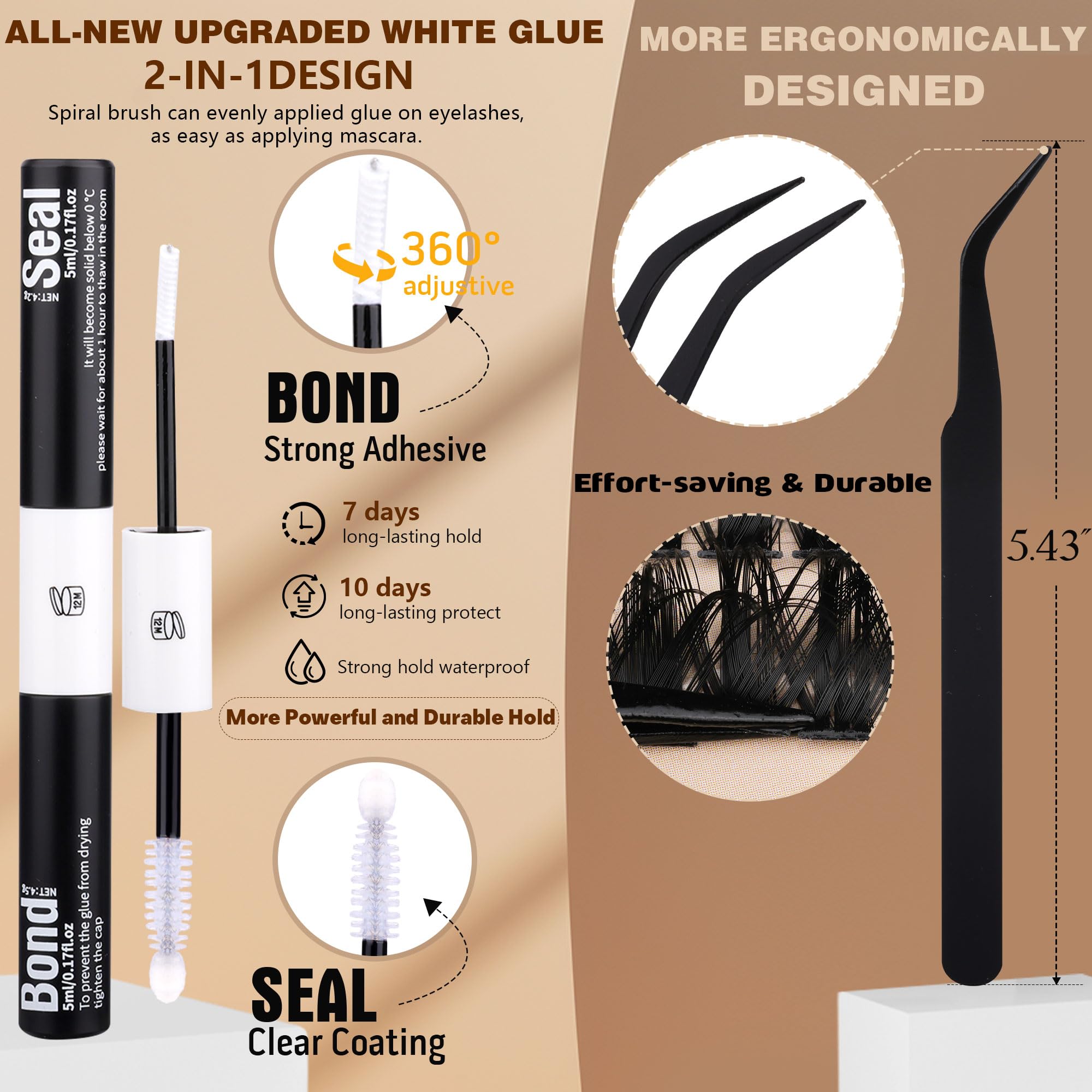Geeneiya Volume Lash Clusters Kit – DIY Lash Extensions 10-16mm with Bond, Seal & Tweezers