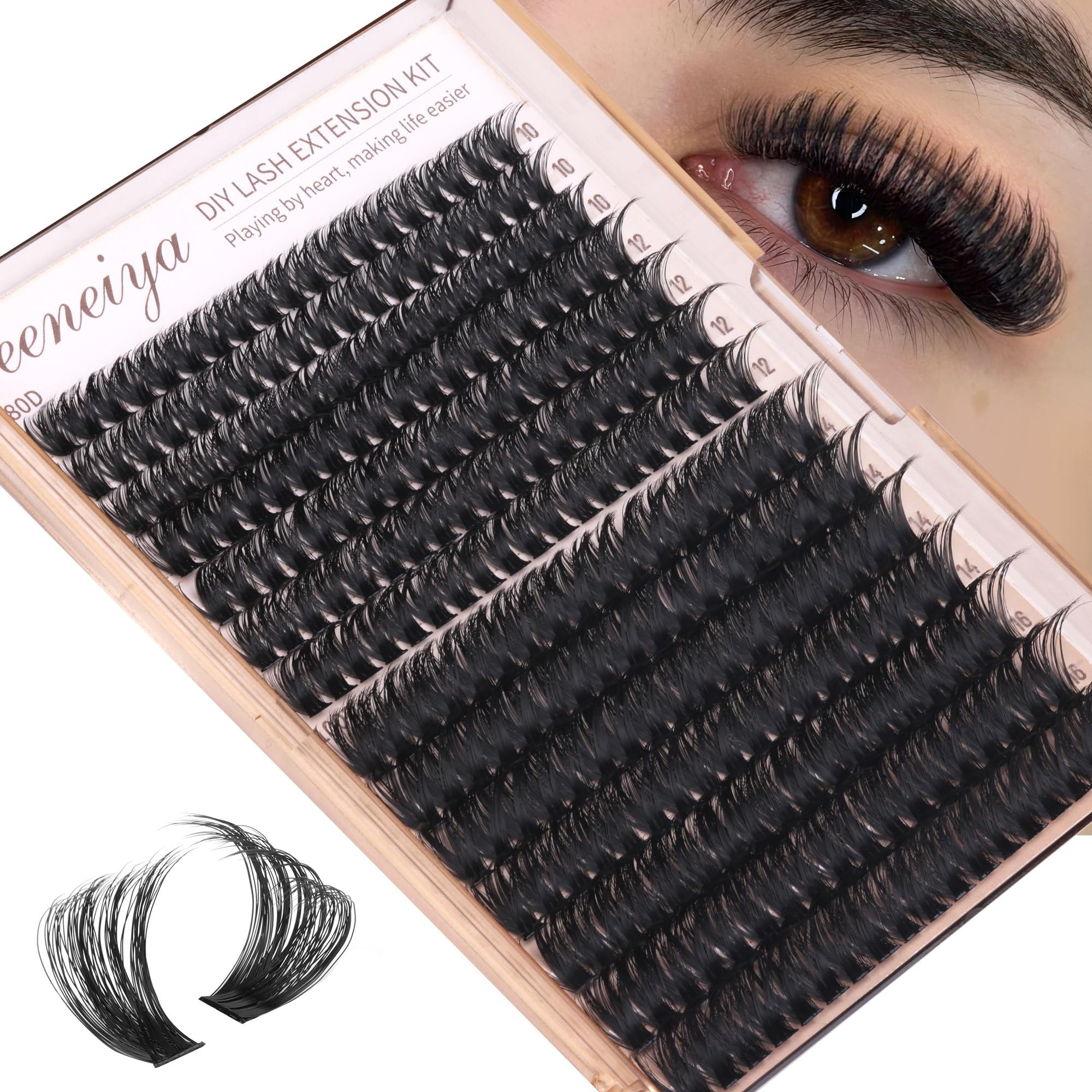 Geeneiya Volume Lash Clusters Kit – DIY Lash Extensions 10-18mm with Bond & Tweezers