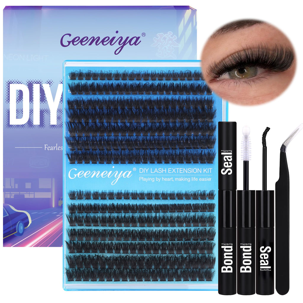 Geeneiya Thick Lashes Extension Kit – DIY 80D+100D Lash Clusters (10-18mm) with Bond & Seal