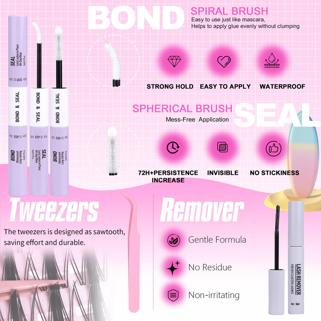 Geeneiya Manga Lashes Clusters Kit – DIY Lash Extensions (8–18mm) with Waterproof Bond & Seal