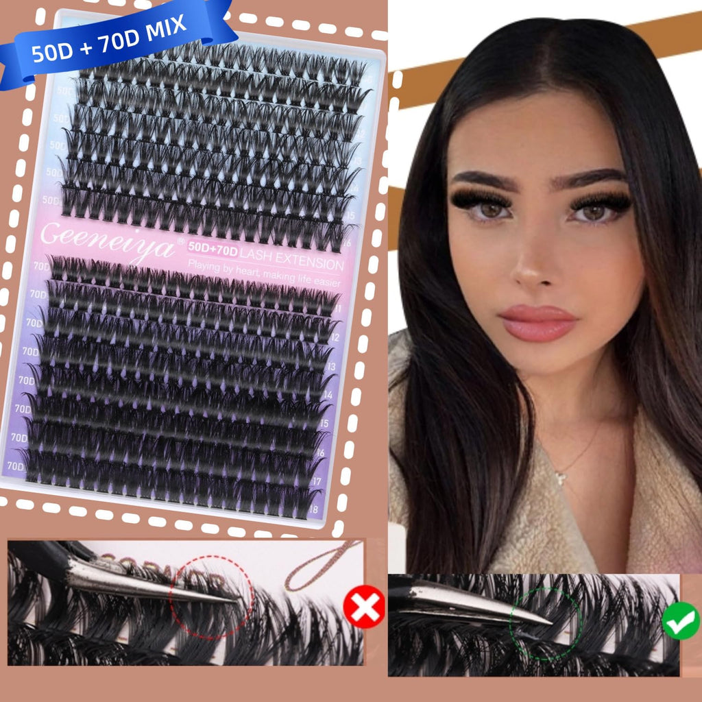 Geeneiya Wispy Lash Clusters Kit 50D+70D | DIY Lash Extensions 10–18mm for Beginners