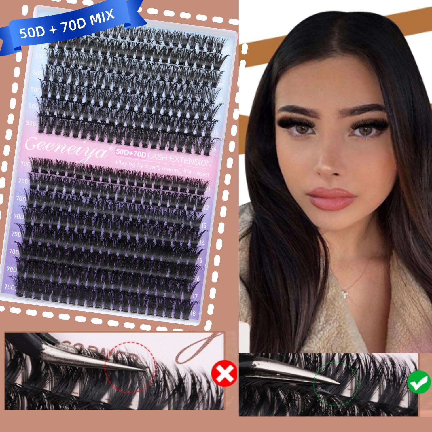 Geeneiya Wispy Lash Clusters Kit 50D+70D | DIY Lash Extensions 10–18mm for Beginners