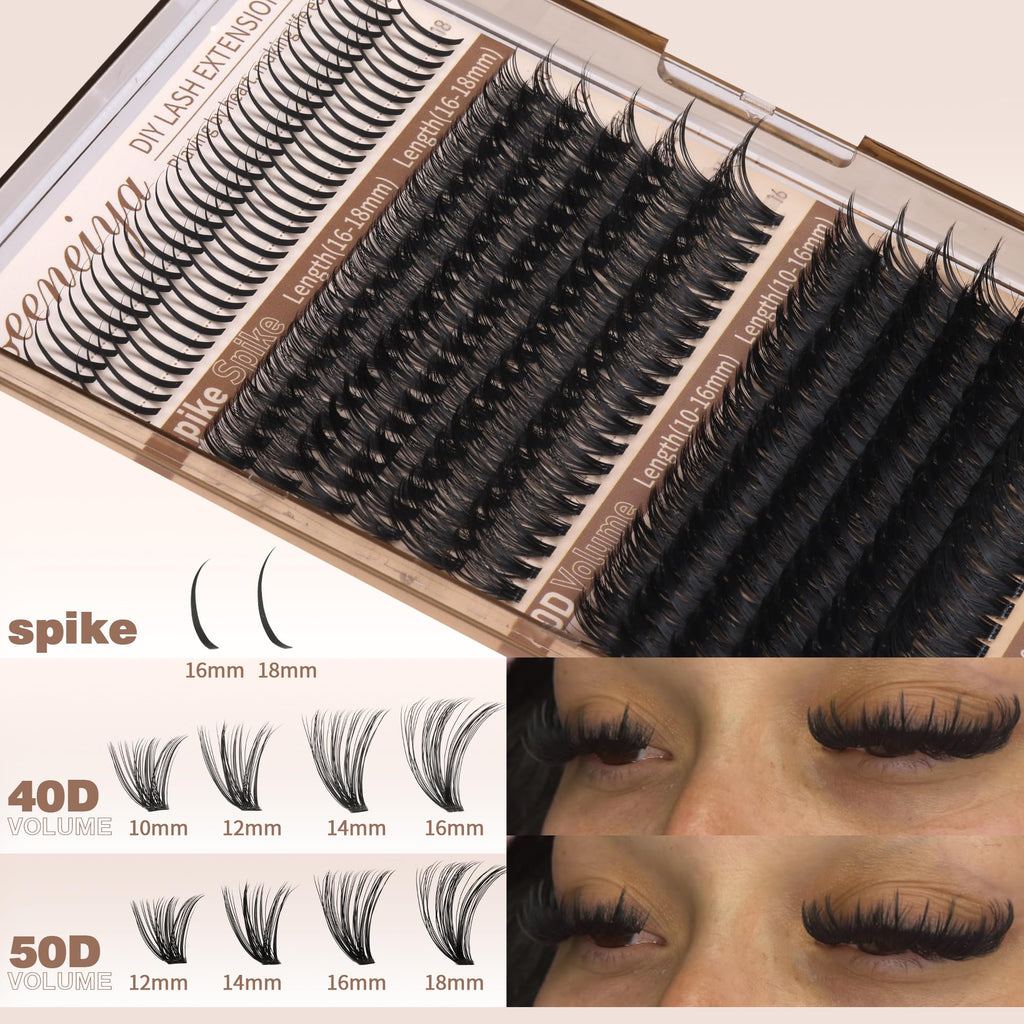 Geeneiya Volume Lash Clusters Kit – 10-18mm & 16-18mm Spikes DIY Lashes