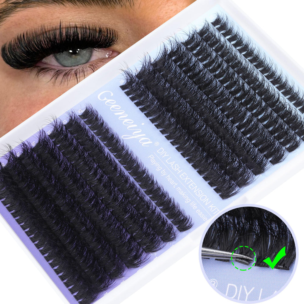 Geeneiya Full Lash Extension Kit – DIY Cluster Lashes with Bond & Seal, Remover, Tweezers (280 Pcs)