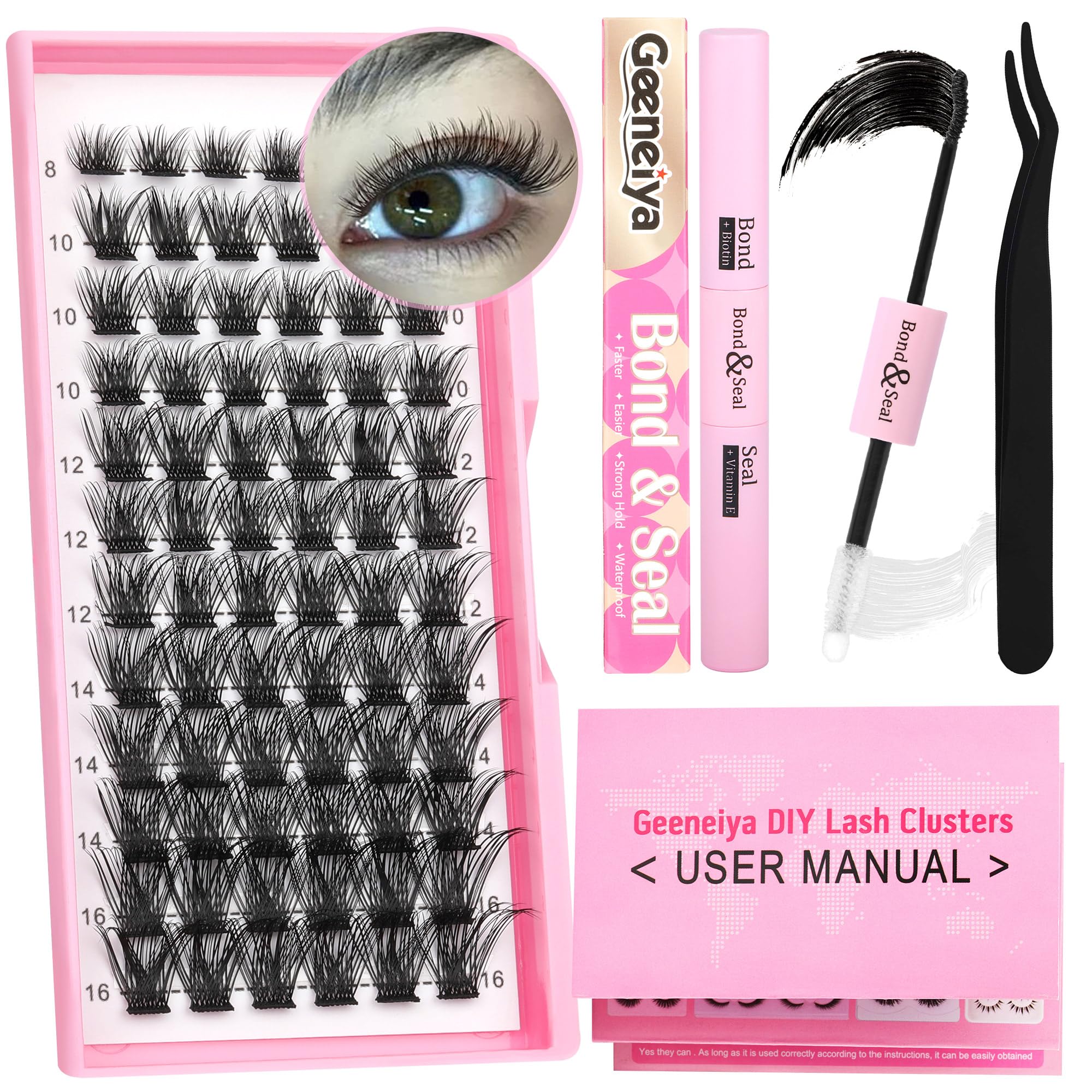 Geeneiya DIY Lash Clusters Kit 8-16MM – Waterproof Bond & Seal Glue