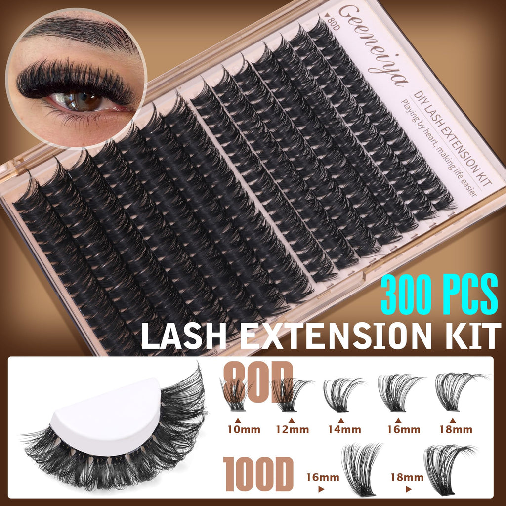 Geeneiya Volume Lash Clusters Kit – DIY Lash Extensions 10-18mm with Bond & Tweezers