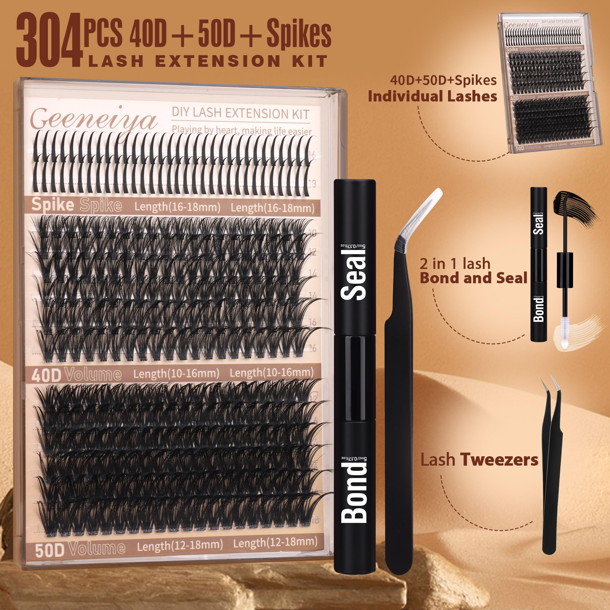 Geeneiya Volume Lash Clusters Kit – 10-18mm & 16-18mm Spikes DIY Lashes