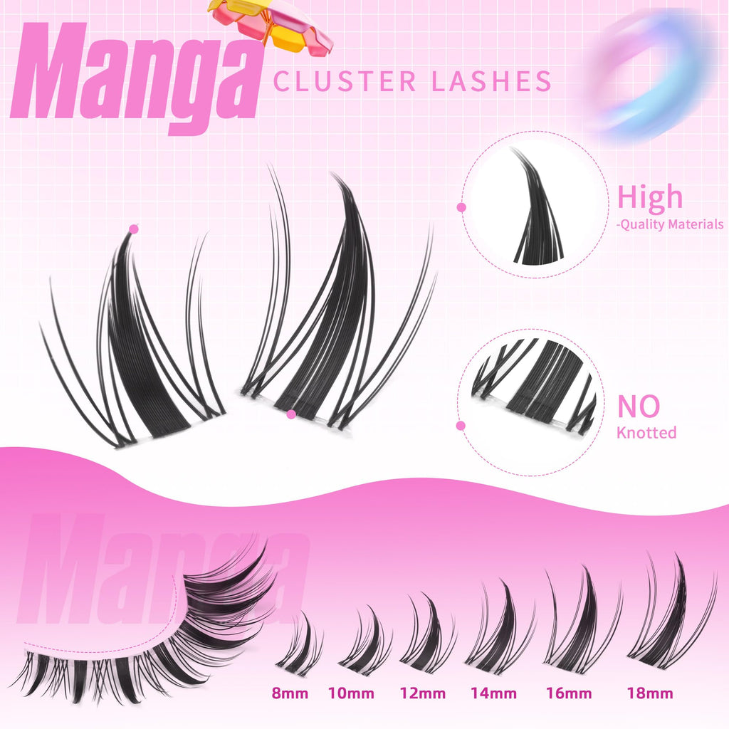 Geeneiya Manga Lashes Clusters Kit – DIY Lash Extensions (8–18mm) with Waterproof Bond & Seal