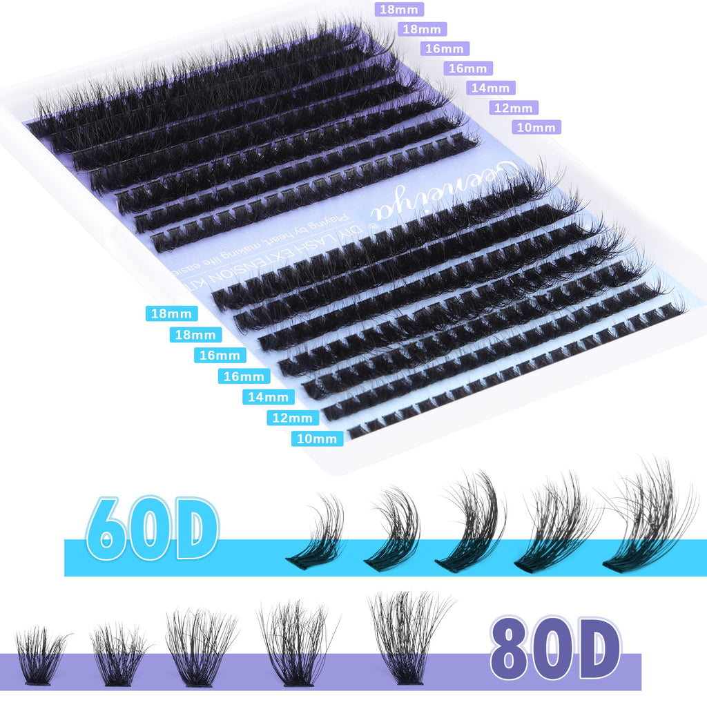 Geeneiya Full Lash Extension Kit – DIY Cluster Lashes with Bond & Seal, Remover, Tweezers (280 Pcs)