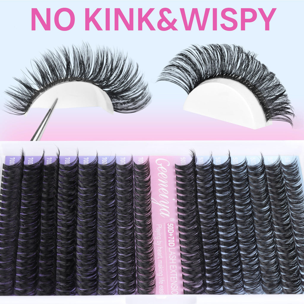 Geeneiya Wispy Lash Clusters Kit 50D+70D | DIY Lash Extensions 10–18mm for Beginners