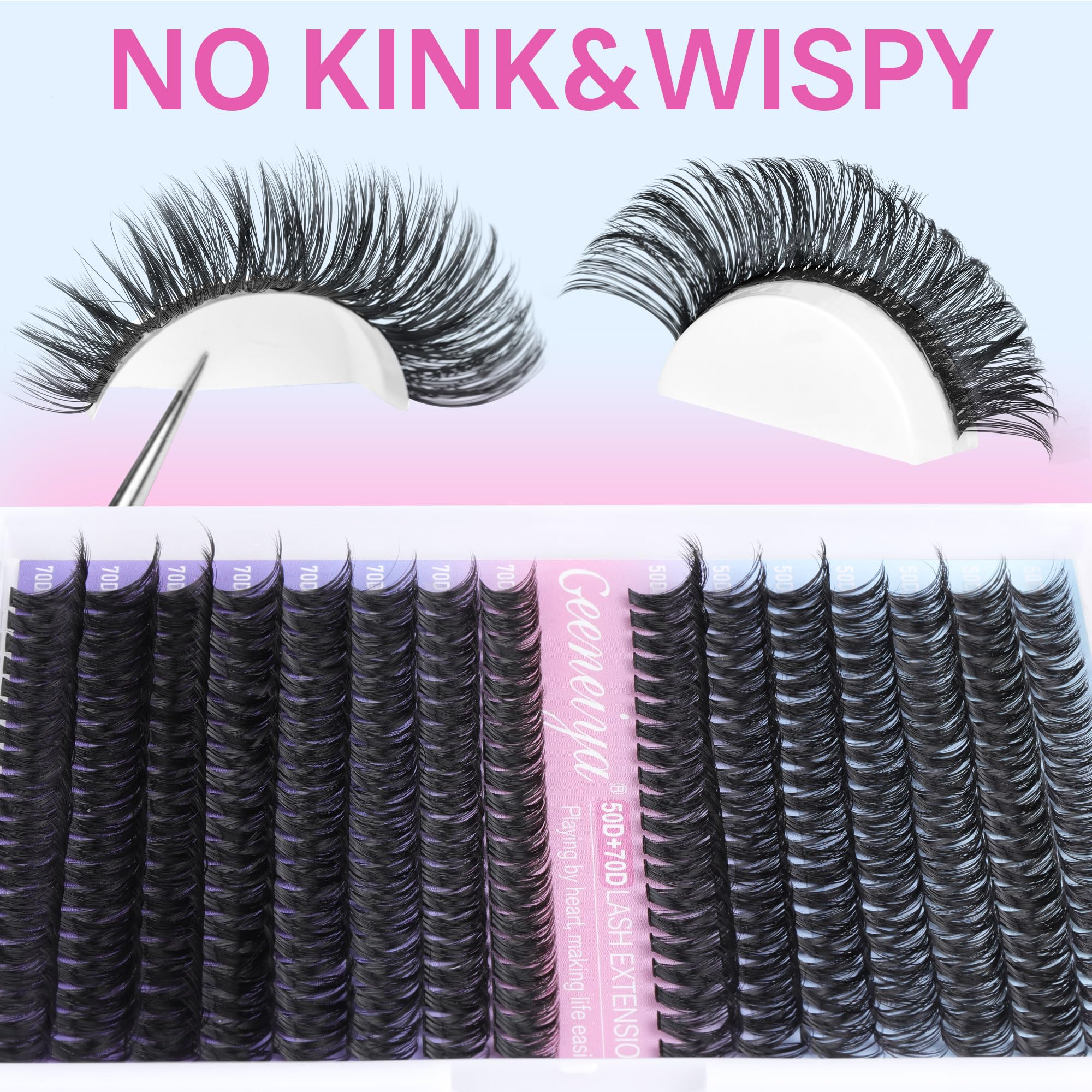 Geeneiya Wispy Lash Clusters Kit 50D+70D | DIY Lash Extensions 10–18mm for Beginners